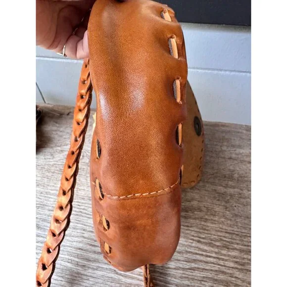 Patricia Nash Tooled Leather Saddle Bag Crossbody Whipstitch Braided Strap Brown - Picture 8 of 8